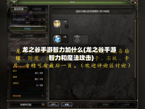 龙之谷手游智力加什么(龙之谷手游智力和魔法攻击)