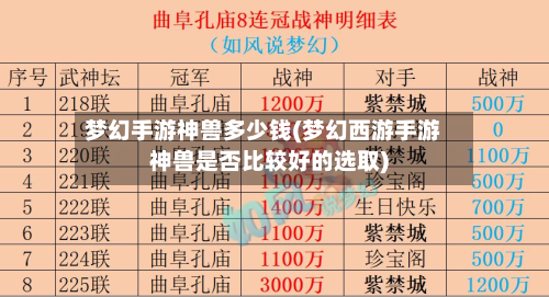 梦幻手游神兽多少钱(梦幻西游手游神兽是否比较好的选取)-第2张图片